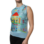 Dolce & Gabbana Blue Drawing Cashmere Sleeveless Tank Top