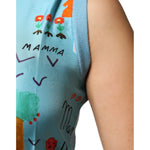 Dolce & Gabbana Blue Drawing Cashmere Sleeveless Tank Top