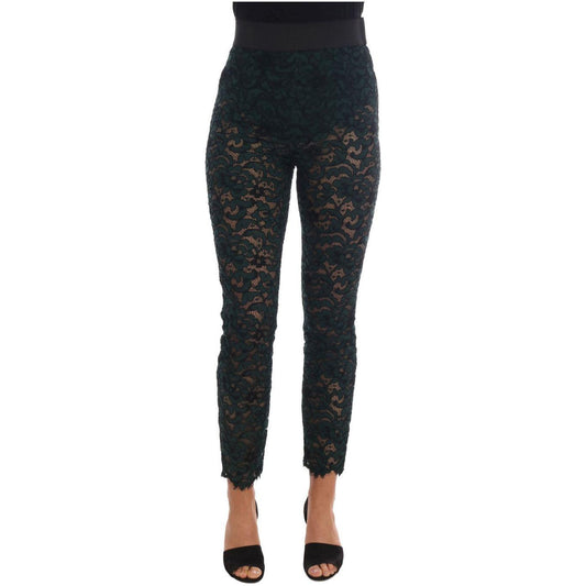 Dolce & Gabbana High Waist Floral Lace Slim Trousers Dolce & Gabbana Dark Slate Gray