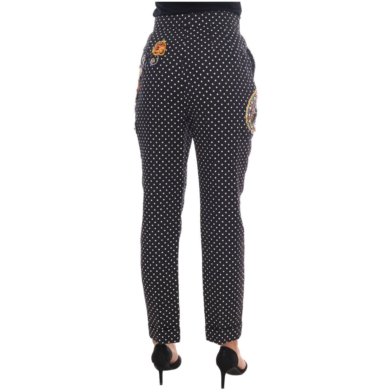 Dolce & Gabbana Black Polka Dot Sicily Crystal Pants Jeans & Pants