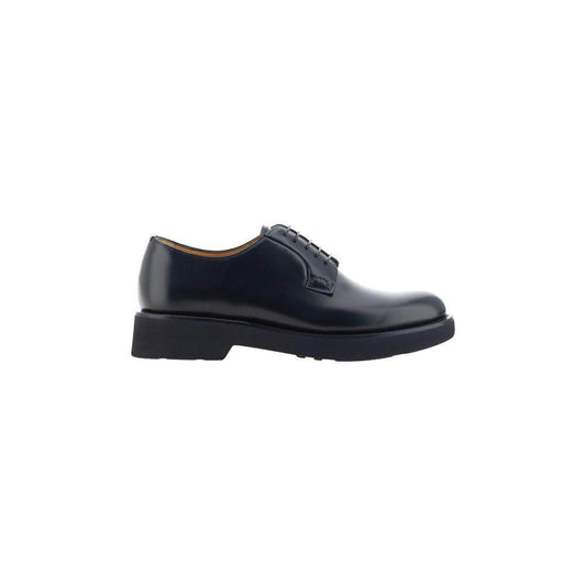 Church's Shannon Lace-up Shoes in black leather with elongated toe, block heel, and lace-up closure, showcasing elegance and comfort.