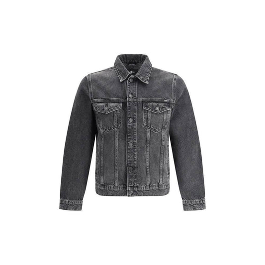 7FOR Perfect Koto Denim Jacket with classic collar, button closure, front flap and side slit pockets, monochrome pattern in cotton.
