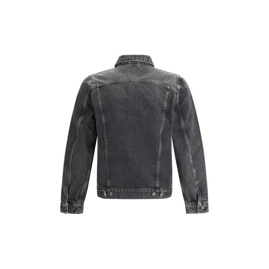 Back view of 7FOR Perfect Koto Denim Jacket in monochrome, featuring classic collar and side slit pockets.
