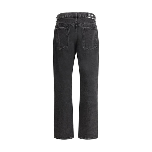 Back view of 7FOR Koto cotton jeans, straight five-pocket design, monochrome pattern, suitable for versatile styling.