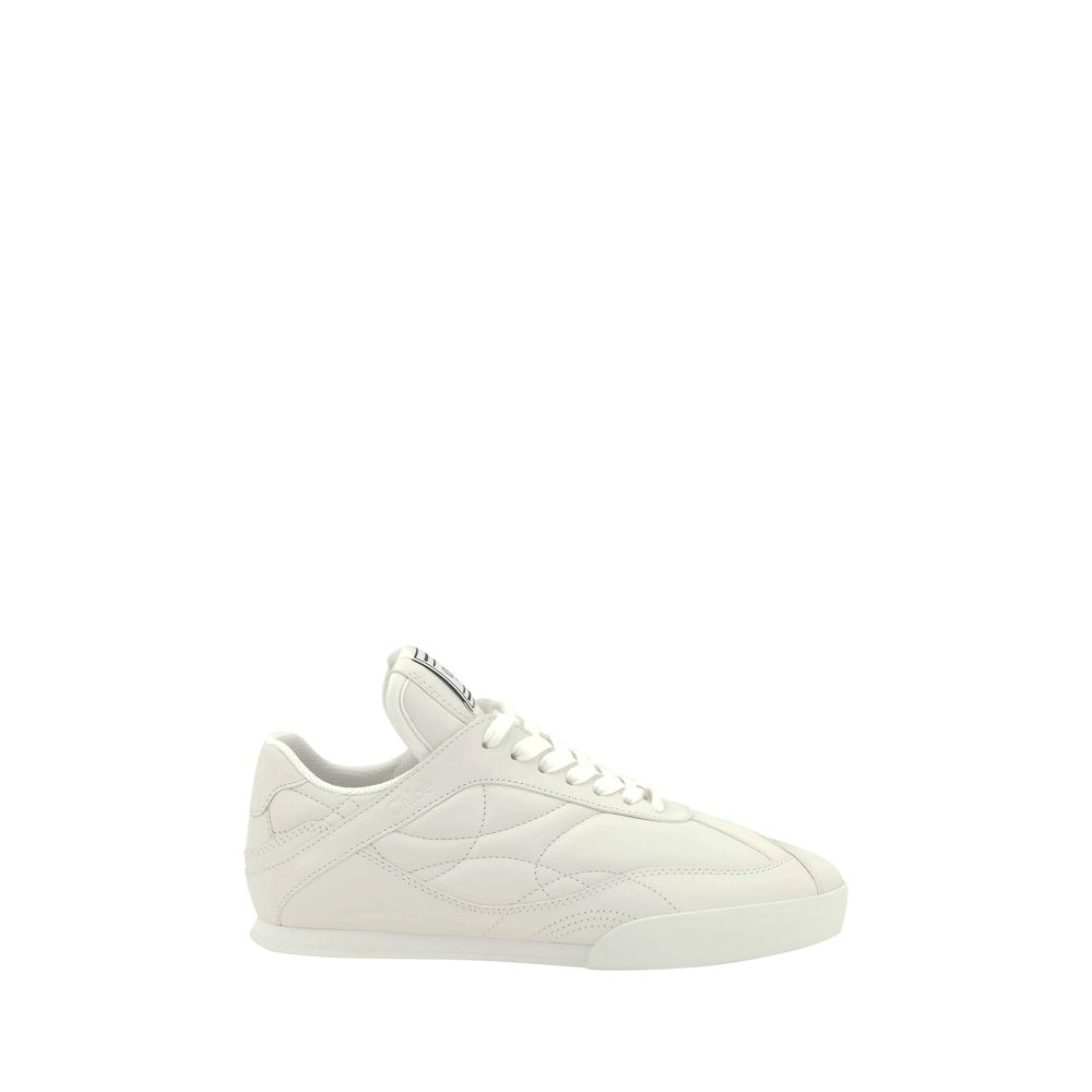 Chloé White Calf Leather Bos Taurus Low Top Sneakers with lace-up closure and logo patch.