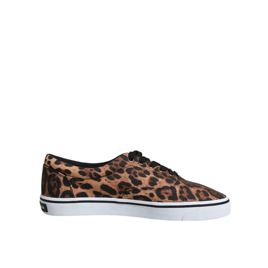 Dolce & Gabbana Brown Leopard Logo Print Cotton Sneakers Shoes