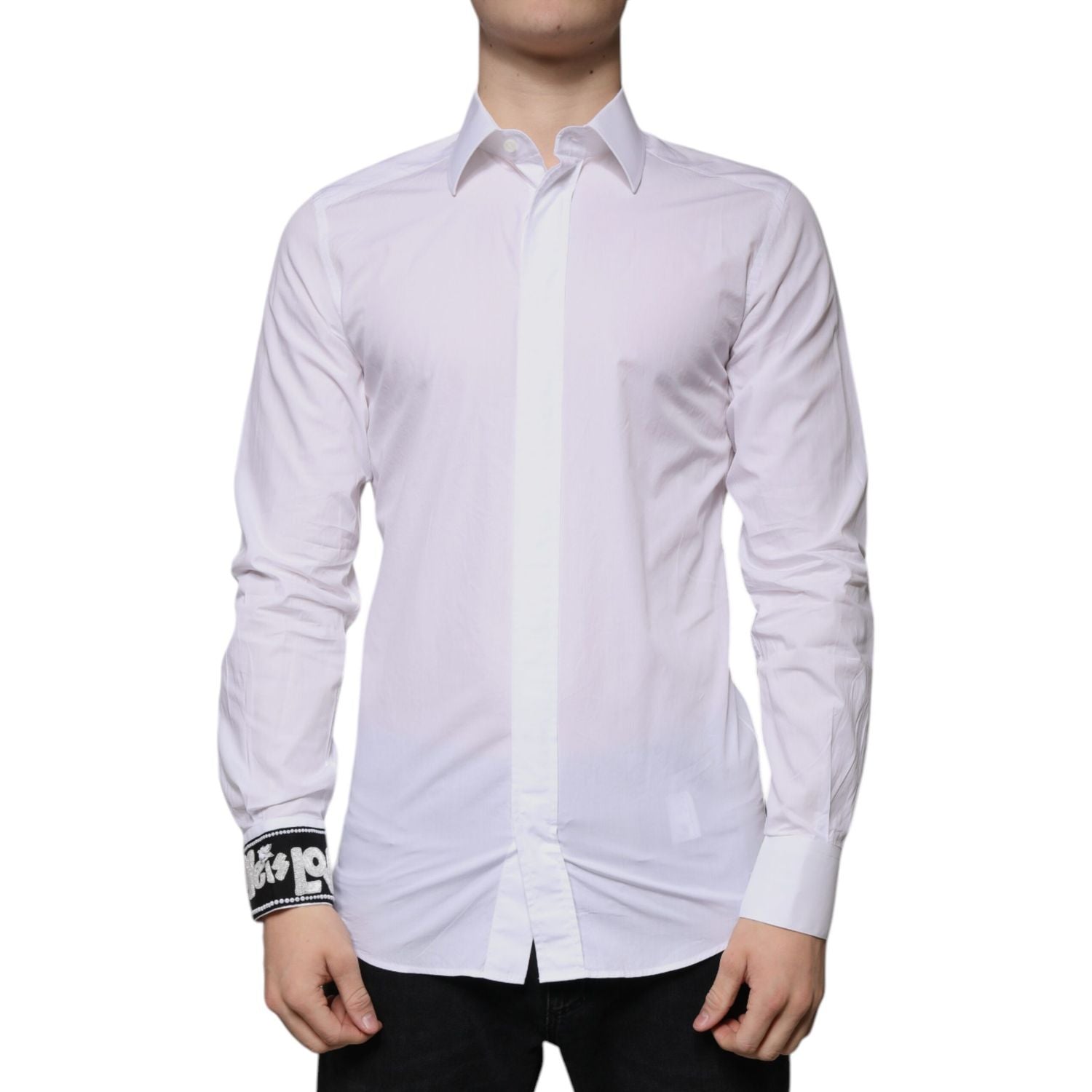 Dolce & Gabbana White Cotton Slim Fit GOLD Men Dress Shirt