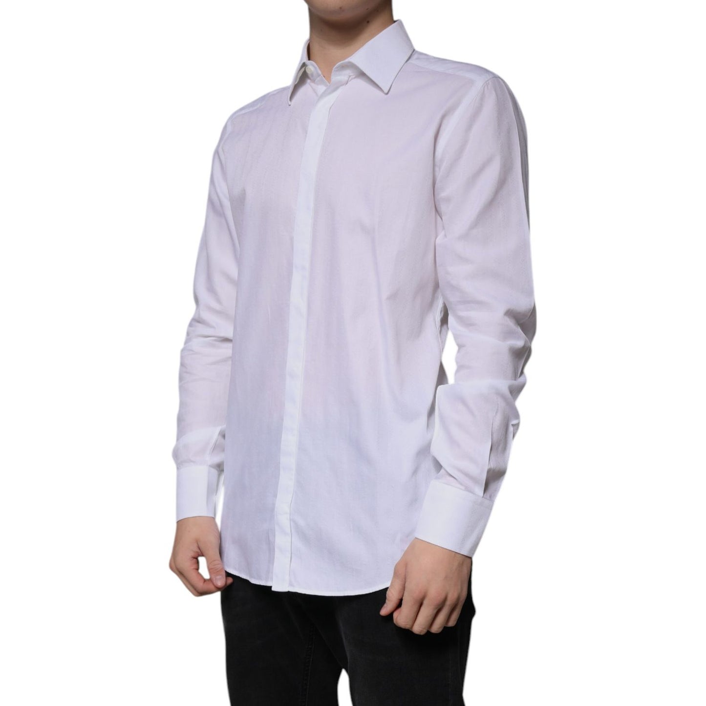 Dolce & Gabbana White Cotton Slim Fit Formal GOLD Dress Shirt