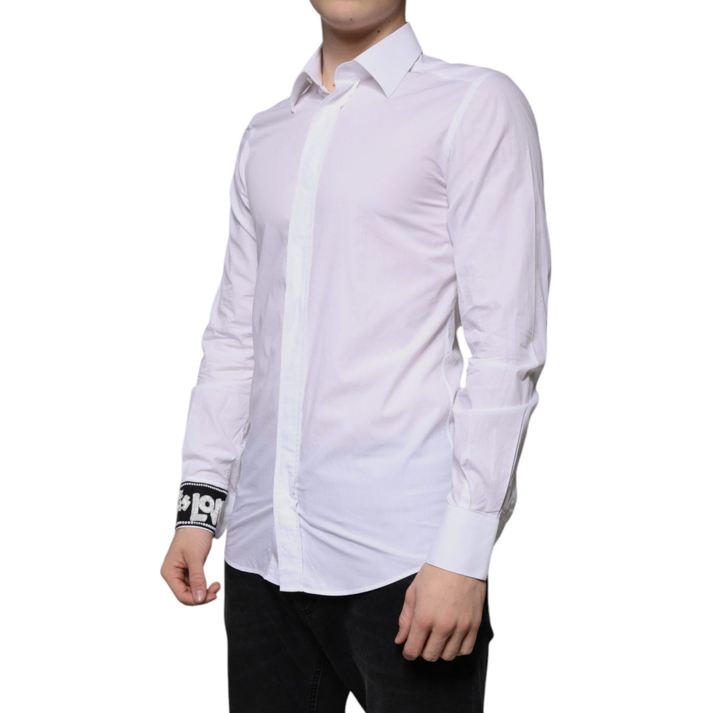 Dolce & Gabbana White Cotton Slim Fit Men GOLD Dress Shirt