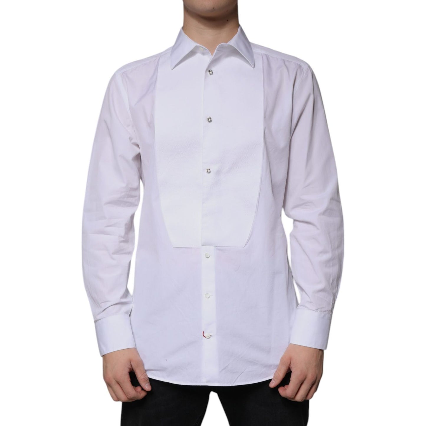 Dolce & Gabbana White Bib Cotton Poplin GOLD Men Formal Shirt