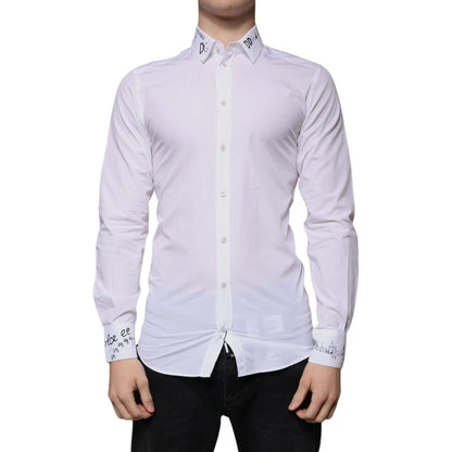 Dolce & Gabbana White Cotton Logo Formal Men GOLD Dress Shirt