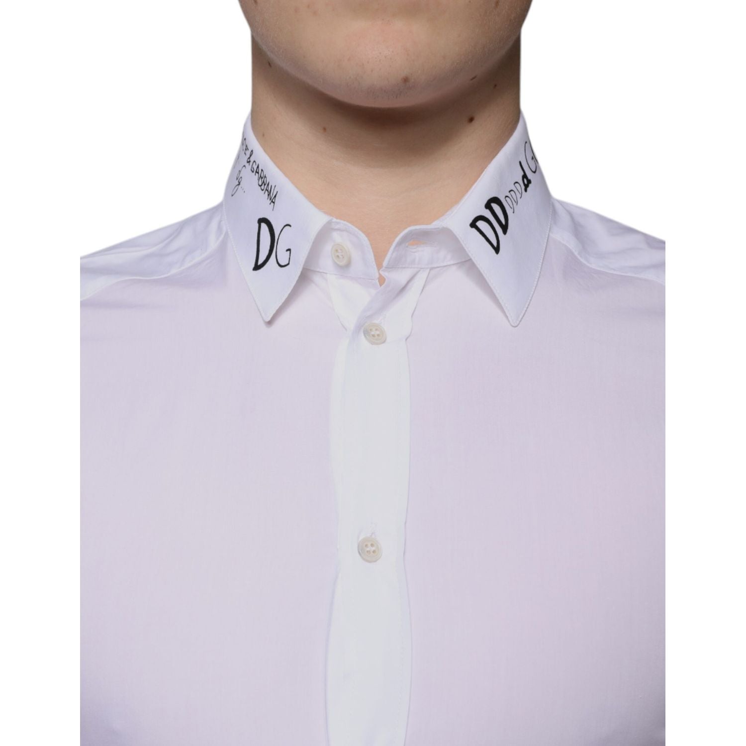 Dolce & Gabbana White Cotton Logo Formal Men GOLD Dress Shirt