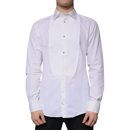Dolce & Gabbana White Bib Cotton Poplin GOLD Men Formal Shirt
