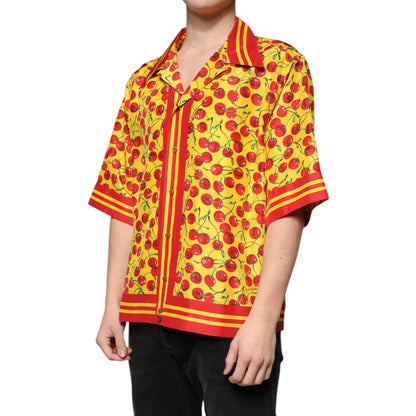 Dolce & Gabbana Yellow Cherry Button Down Silk Casual Shirt