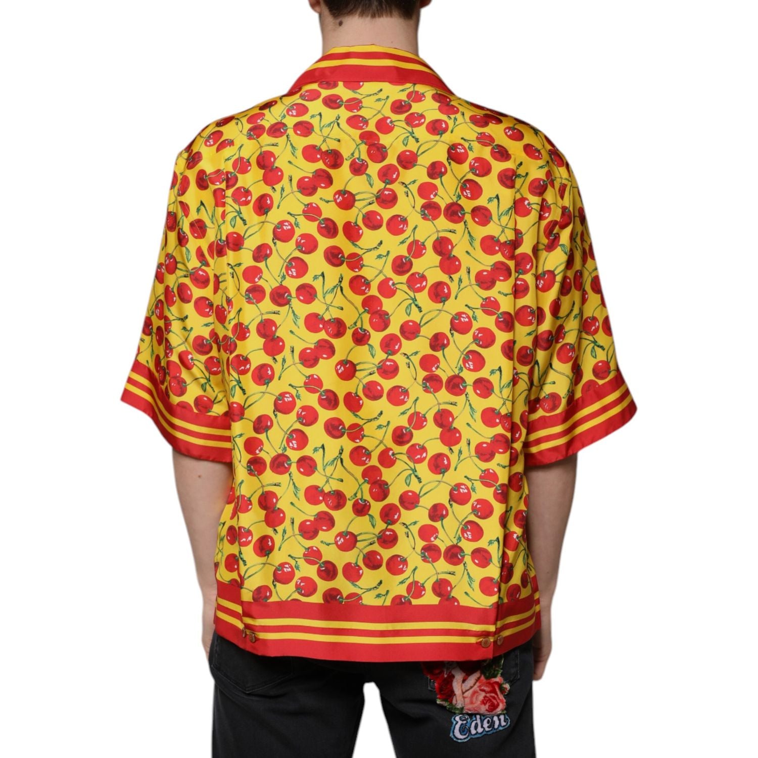 Dolce & Gabbana Yellow Cherry Button Down Silk Casual Shirt