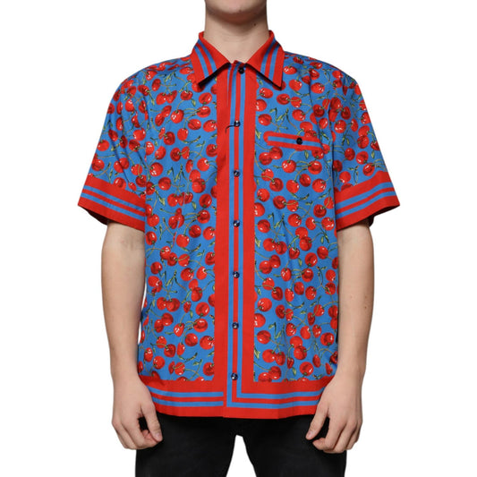 Dolce & Gabbana Blue Cherry Cotton Button Down Casual Shirt