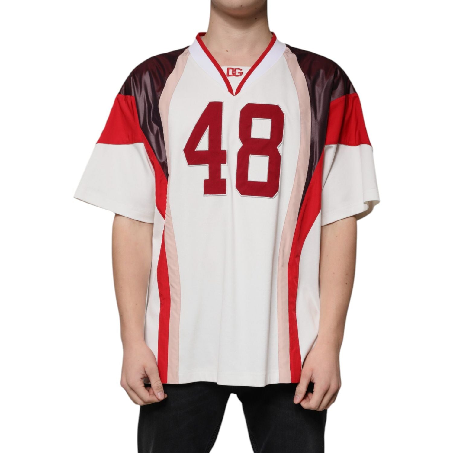 Dolce & Gabbana Multicolor Logo Jersey Cotton V-neck T-shirt