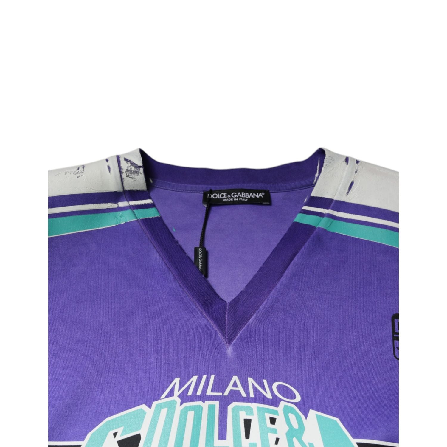 Dolce & Gabbana Purple Logo Jersey Cotton V-neck T-shirt