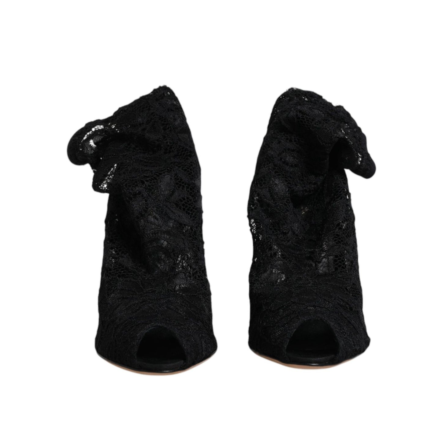 Dolce & Gabbana Black Lace Stretch Heels Mid Calf Boots Shoes