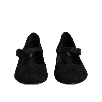 Dolce & Gabbana Black Mary Jane Taormina Lace Pumps Shoes