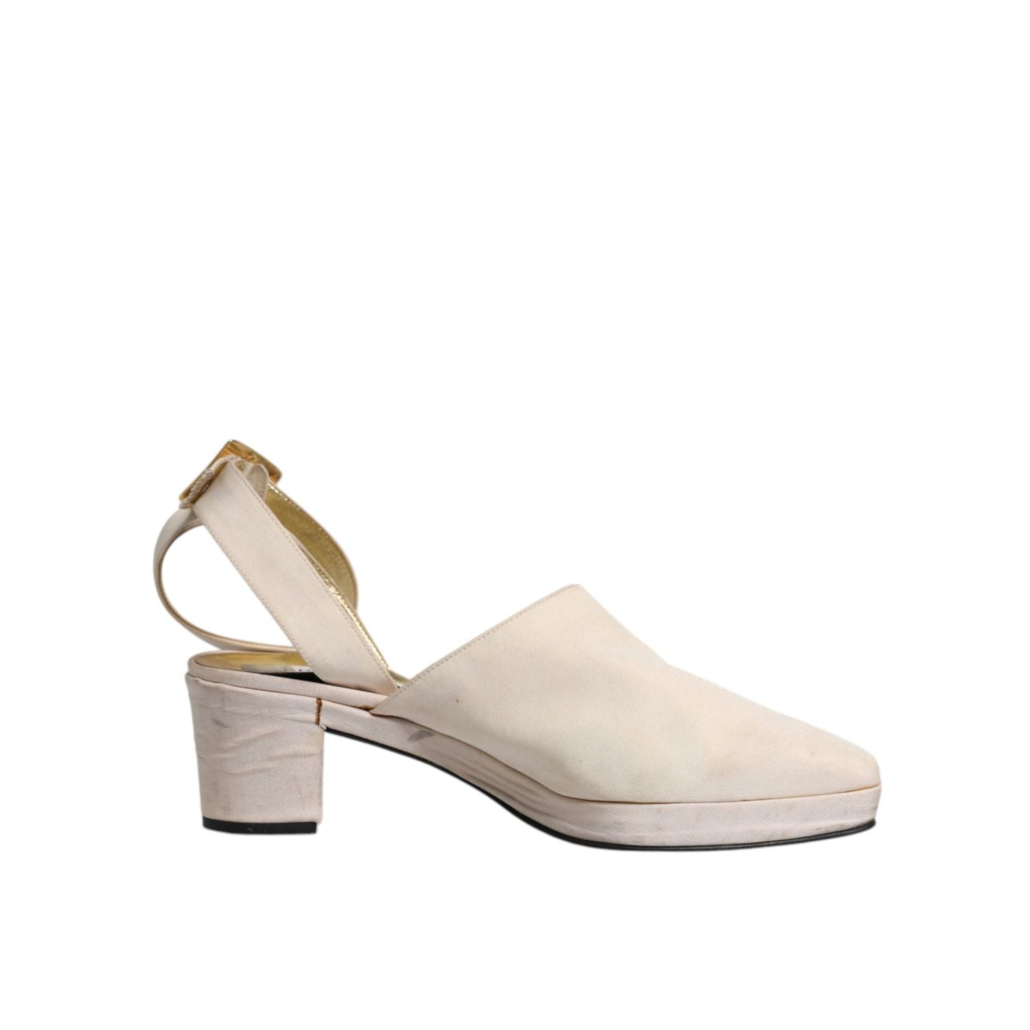 Dolce & Gabbana Off White Block Heels Slingback Sandals Shoes