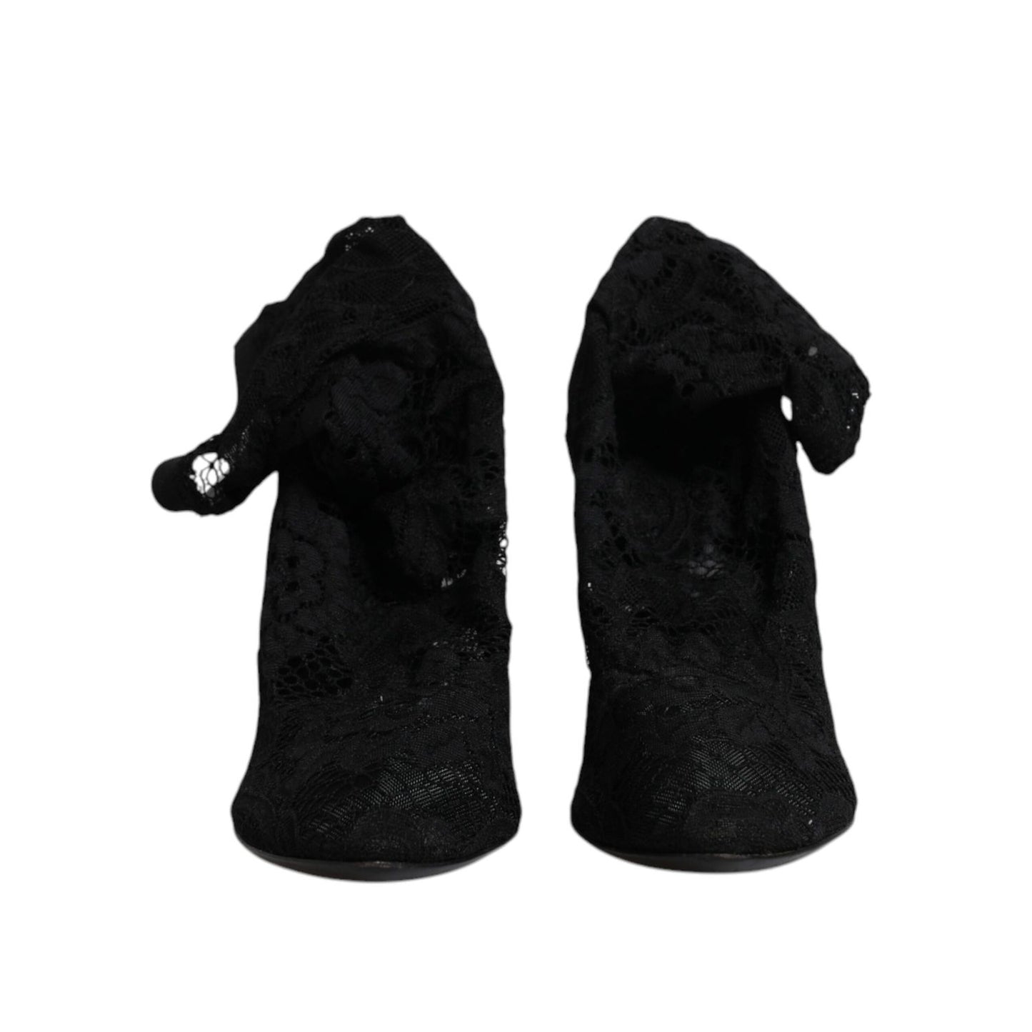 Dolce & Gabbana Black Lace Stretch Heels Mid Calf Boots Shoes