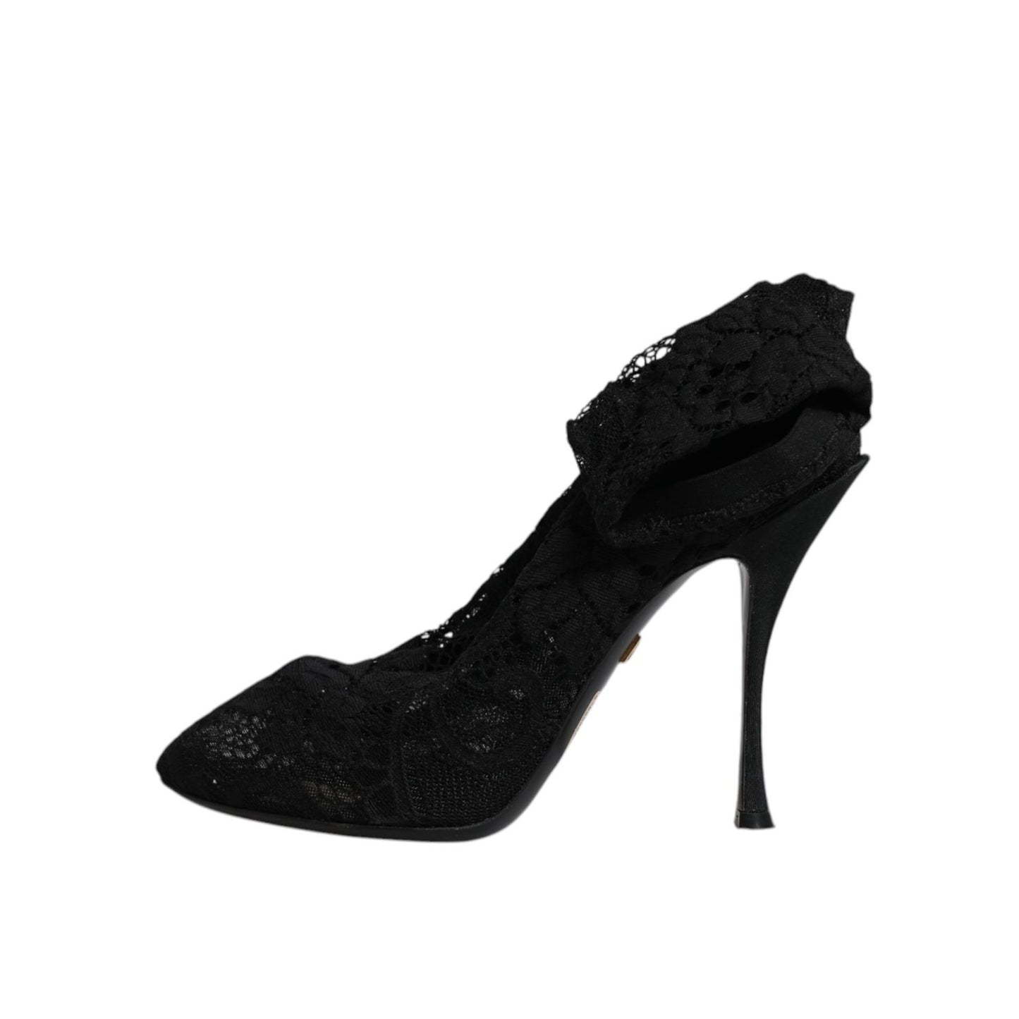 Dolce & Gabbana Black Lace Stretch Heels Mid Calf Boots Shoes