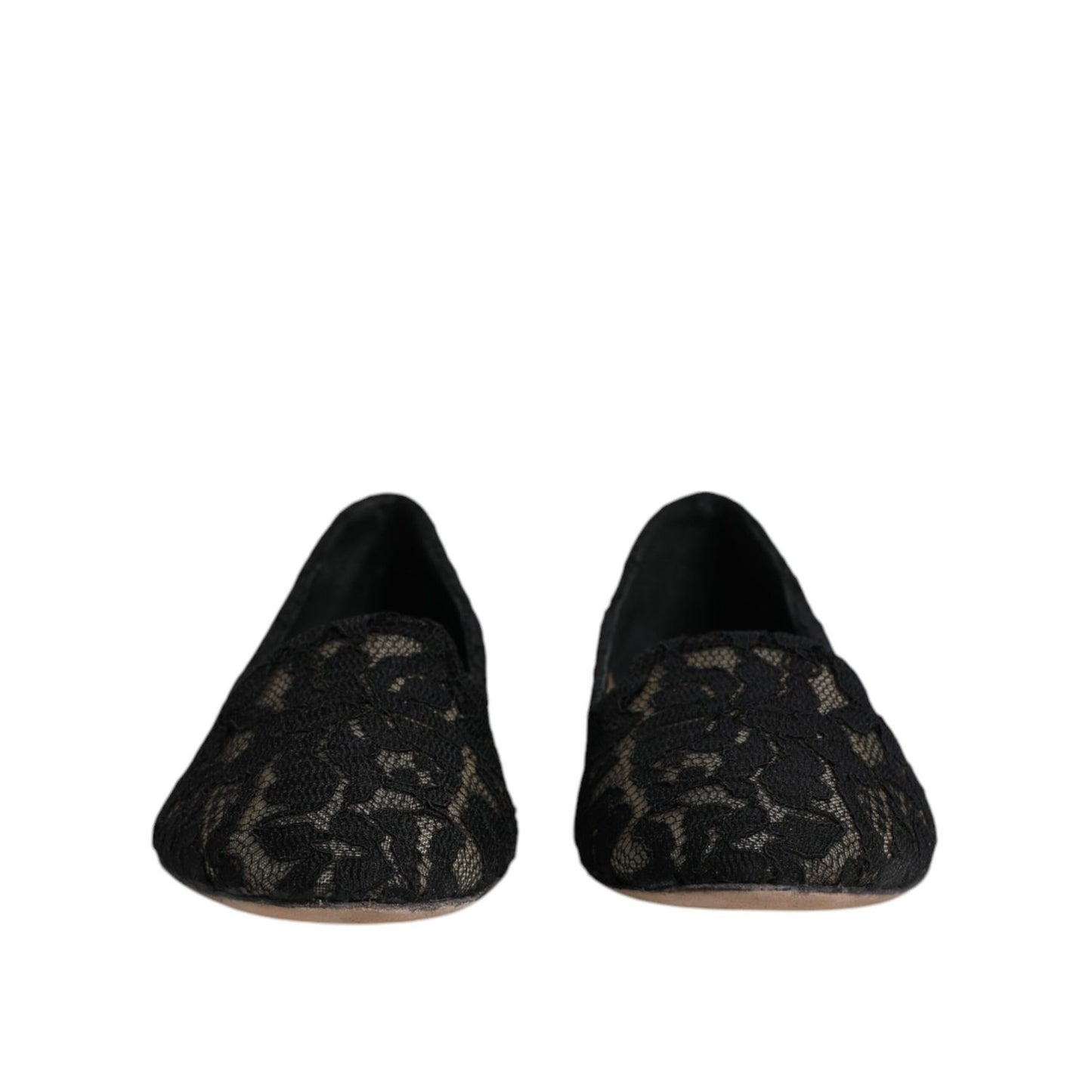 Dolce & Gabbana Black Taormina Lace Slip On Flats Shoes