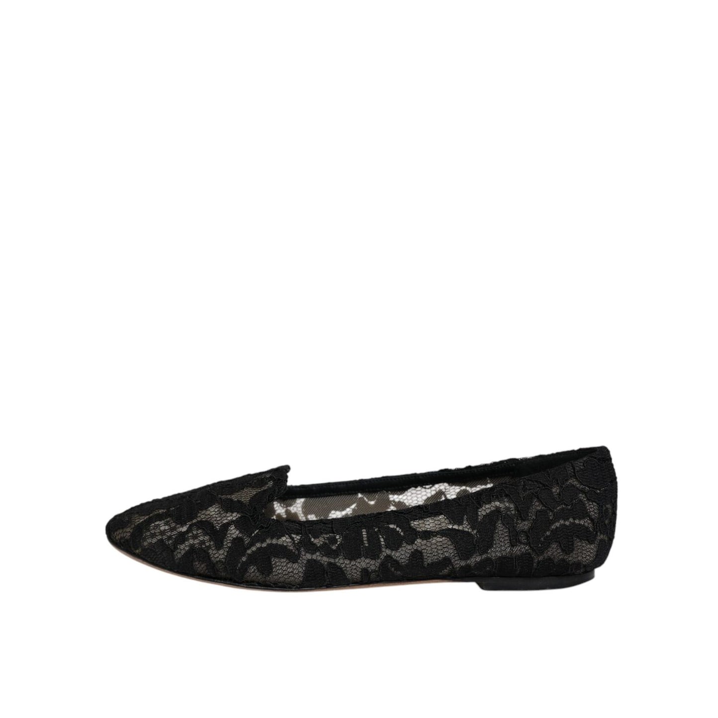 Dolce & Gabbana Black Taormina Lace Slip On Flats Shoes