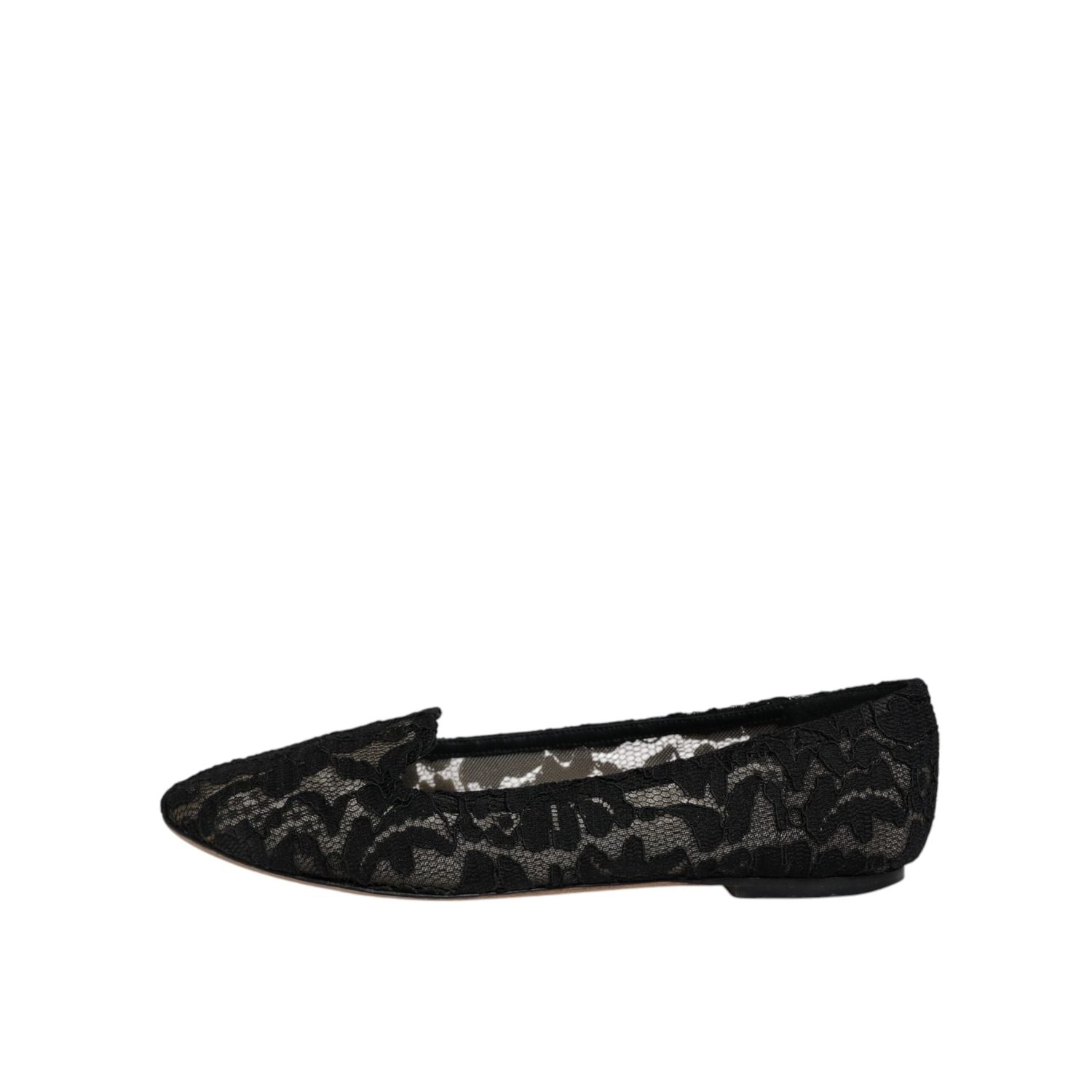 Dolce & Gabbana Black Taormina Lace Slip On Flats Shoes