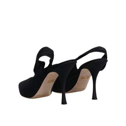 Dolce & Gabbana Black Jersey Stretch Heels Slingback Shoes