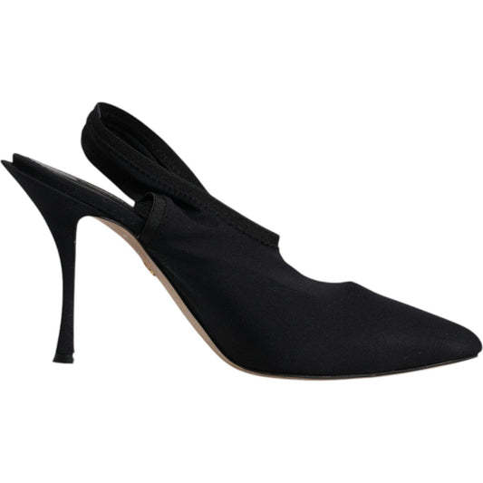 Dolce & Gabbana Black Jersey Stretch Heels Slingback Shoes LA12063-40