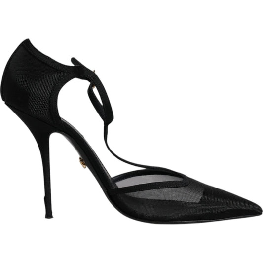 Dolce & Gabbana Black Mesh T-strap Stiletto High Heels Shoes LA12069-39