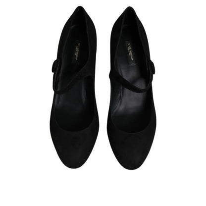 Dolce & Gabbana Black Suede Leather Block Heels Pumps Shoes