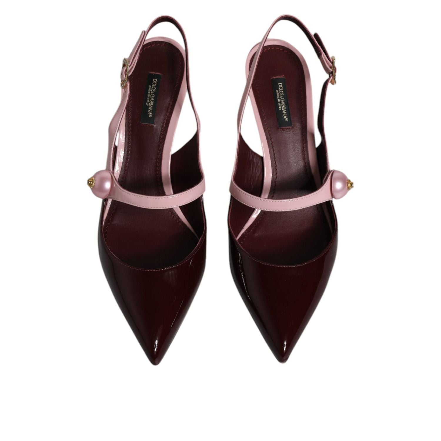 Dolce & Gabbana Pink Maroon Leather Kitten Heels Slingbacks Shoes