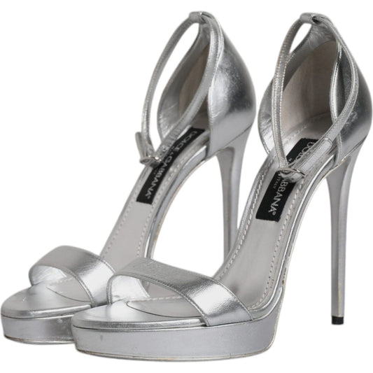 Dolce & Gabbana Silver Leather Platform Keira Sandals Shoes LA12135-40