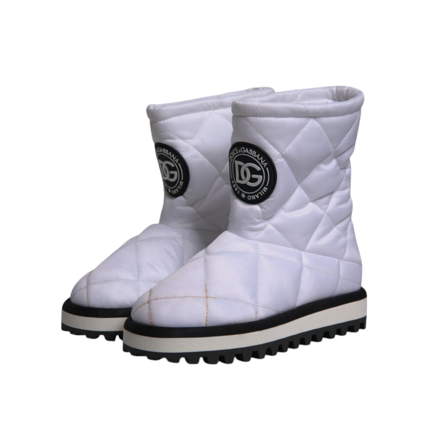 Dolce & Gabbana White Viscose Padded Mid Calf Boots Shoes