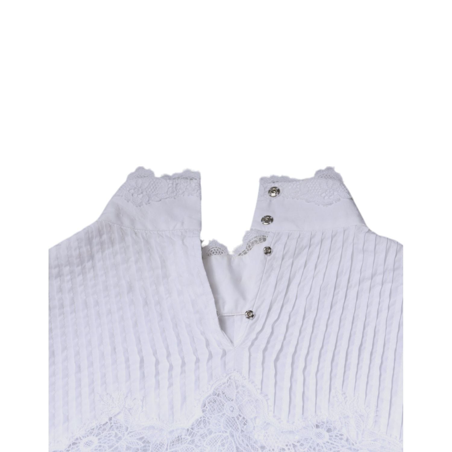 Dolce & Gabbana White Cotton Lace Trim Turtleneck Blouse Top