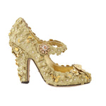 Dolce & Gabbana Gold Floral Crystal Mary Janes Pumps
