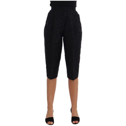 Dolce & Gabbana Black Brocade High Waist Capri Shorts Jeans & Pants