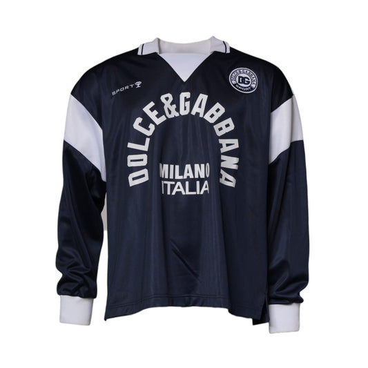 Dolce & Gabbana Blue Logo Jersey Collared Pullover Sweater
