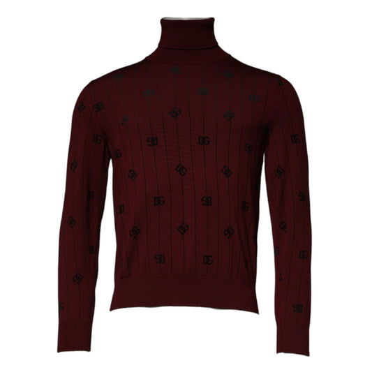 Dolce & Gabbana Maroon Monogram Turtleneck Pullover Sweater