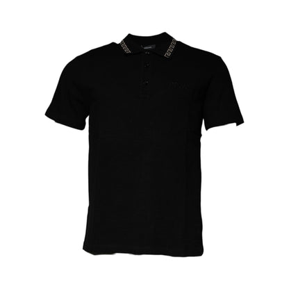 Versace Black Viscose Collared Polo Short Sleeves T-shirt