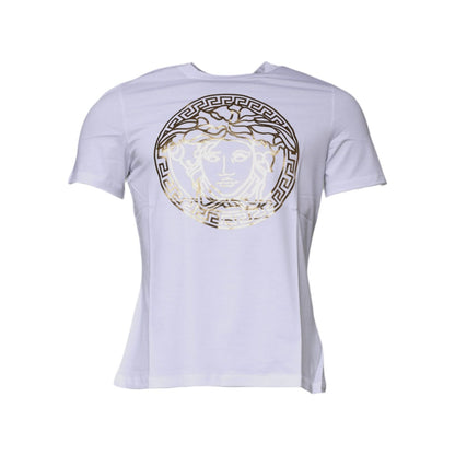 Versace White Medusa Print Cotton Crew Neck T-shirt