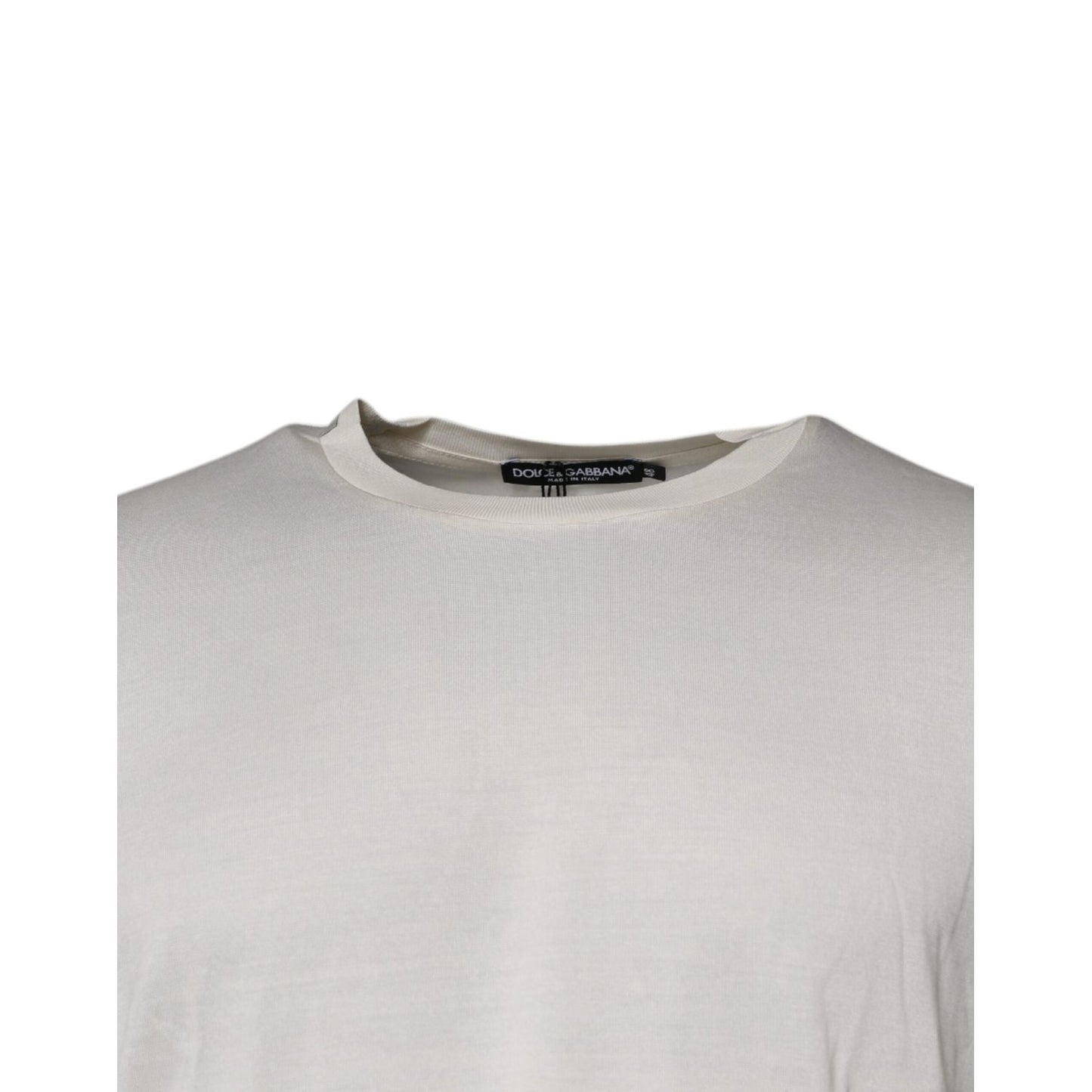 Dolce & Gabbana Off White Silk Crew Neck Short Sleeve T-shirt