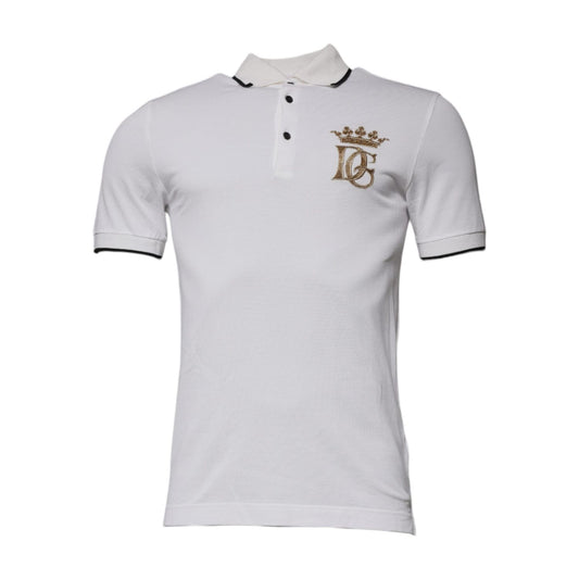 Dolce & Gabbana Off White Crown Cotton Collared Polo T-shirt