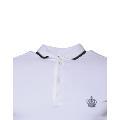 Dolce & Gabbana White Cotton Crown Collared Polo T-shirt