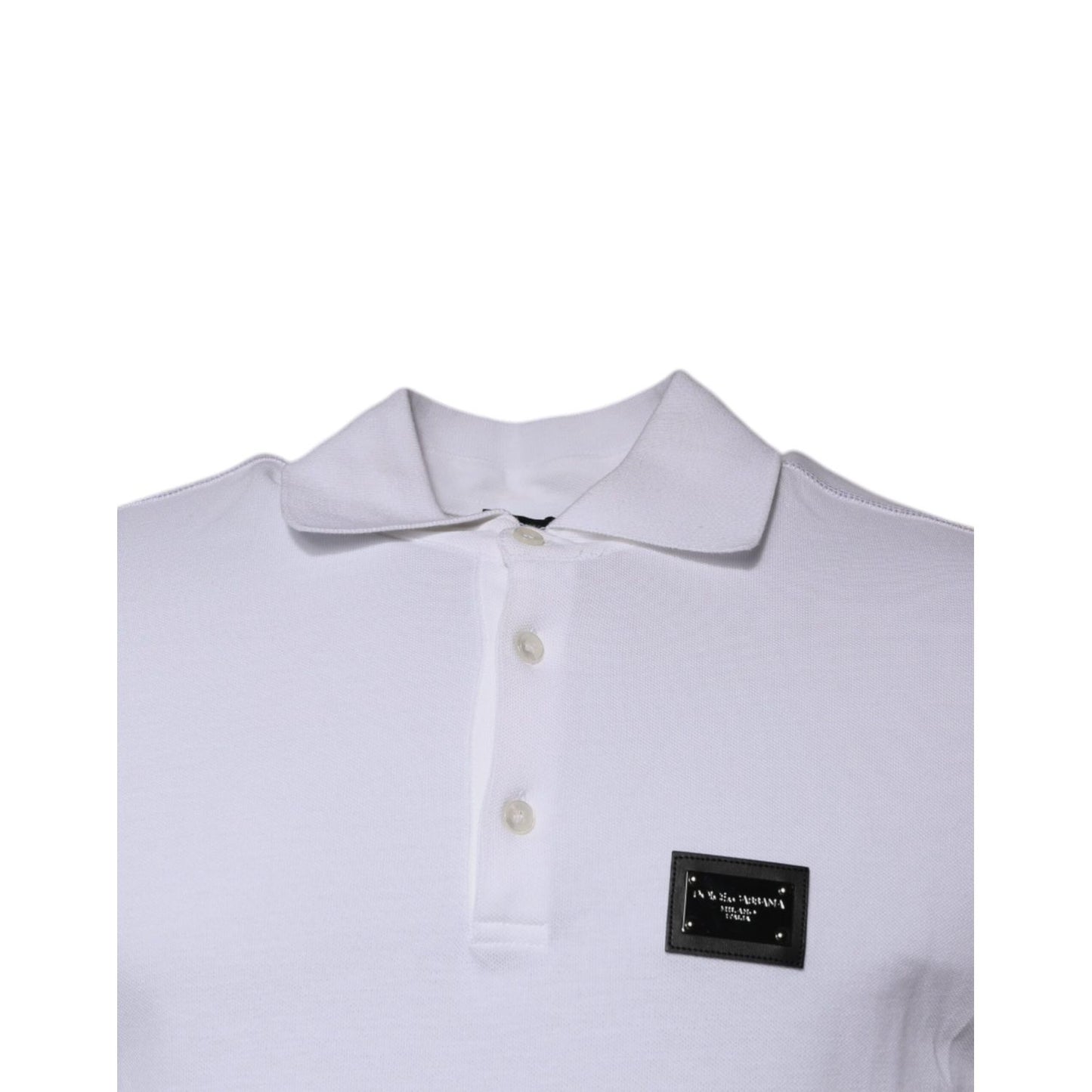 Dolce & Gabbana White Cotton Logo Plaque Collared Polo T-shirt