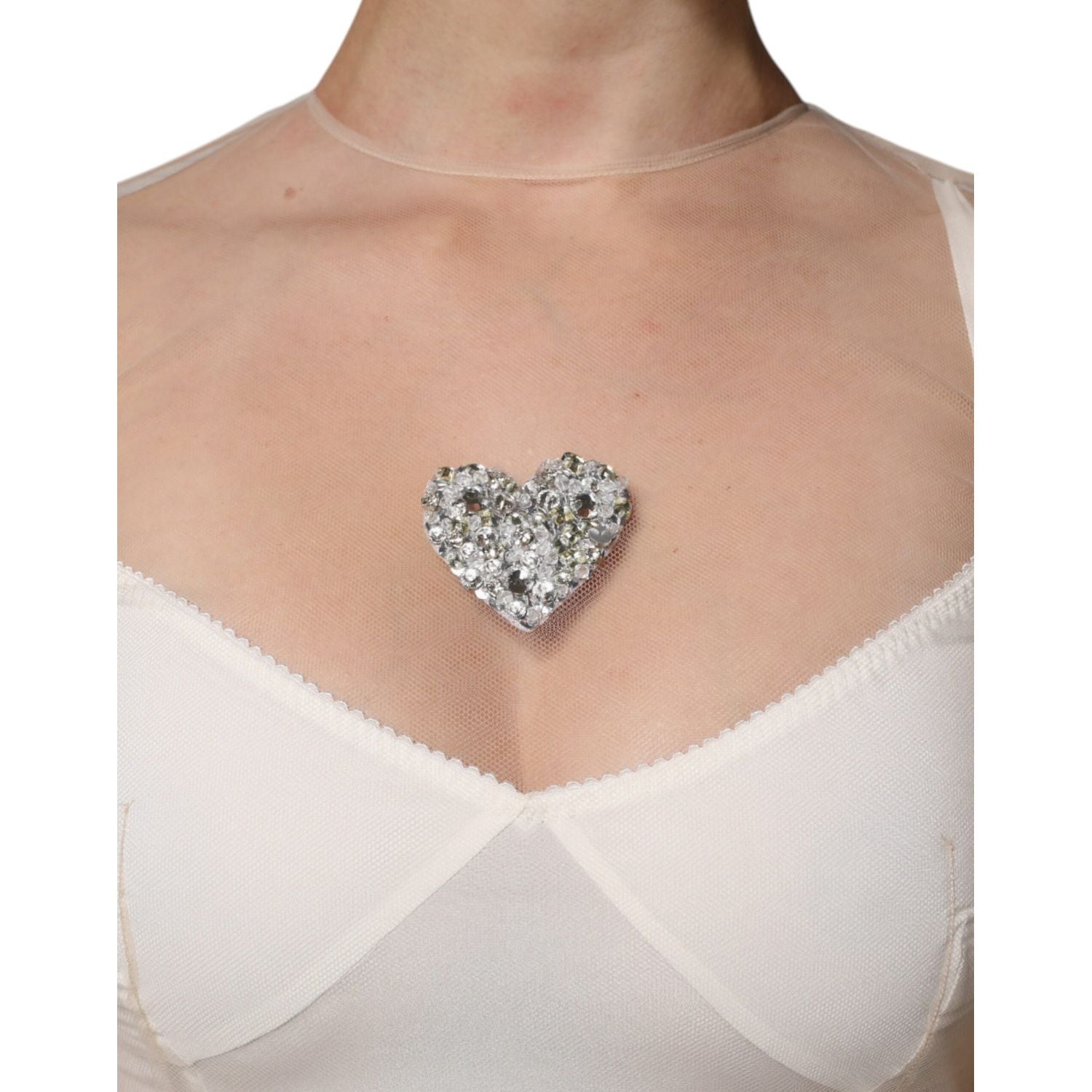 Dolce & Gabbana White Sheer Tulle Bustier Bodycon Midi Dress