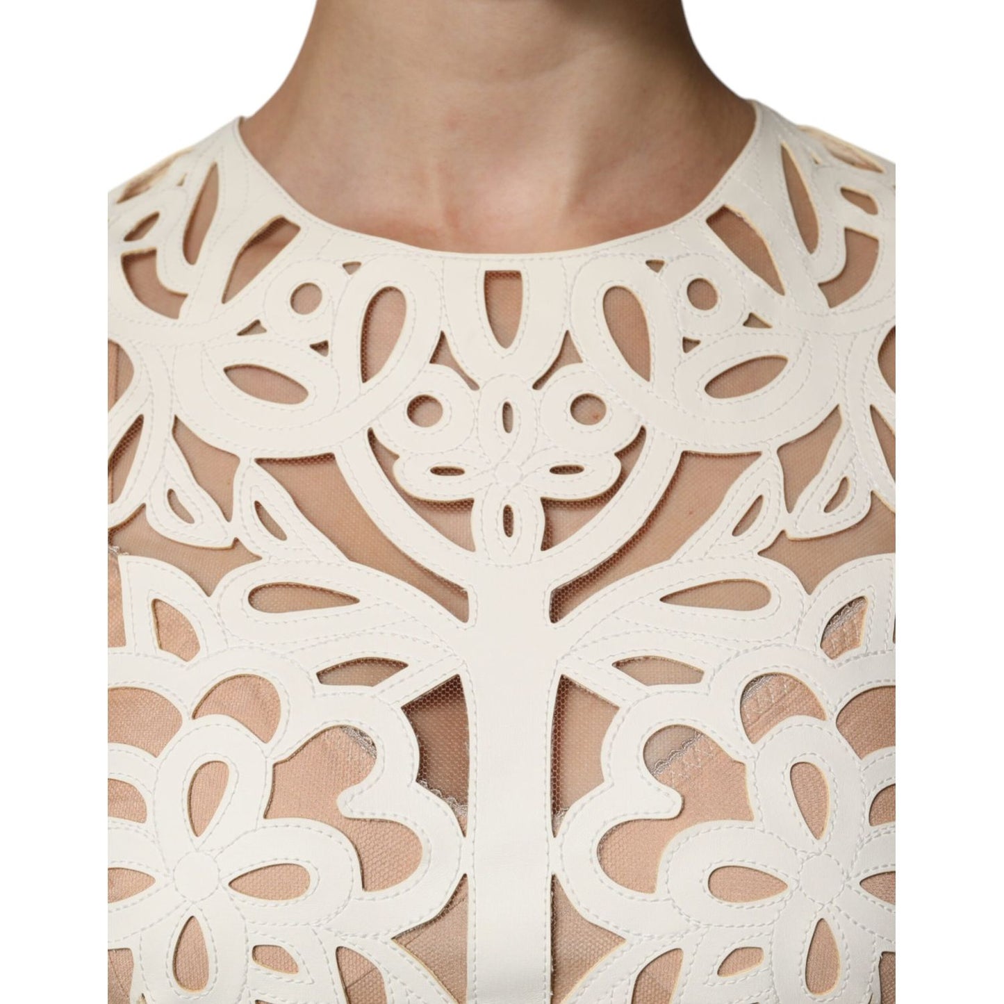 Dolce & Gabbana White Cut Out Leather Sleeveless Midi Dress